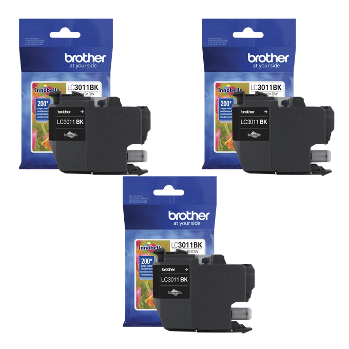 Brother LC3011BK black ink cartridge bundle with 200-page yield