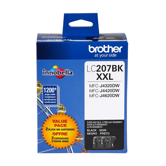 Brother LC207BK XXL black ink cartridge 2-pack with 1200-page yield for all-in-one printers