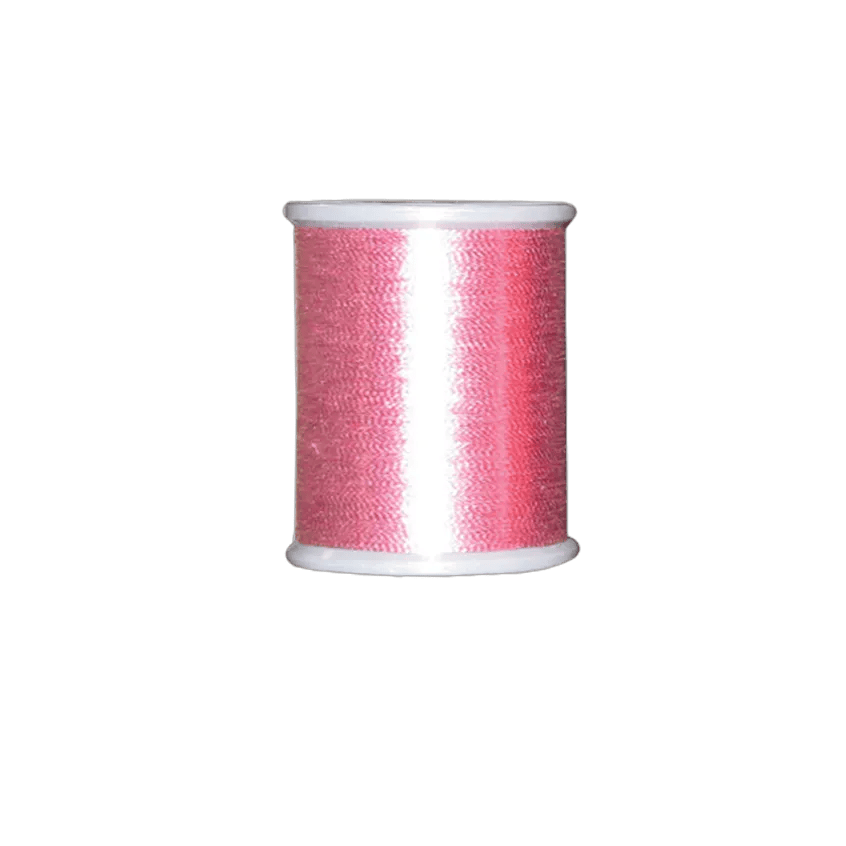 Brother pink metallic embroidery thread spool on white background