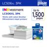 Brother LC506XL 3-pack high-yield ink cartridges with printed pages and product packaging