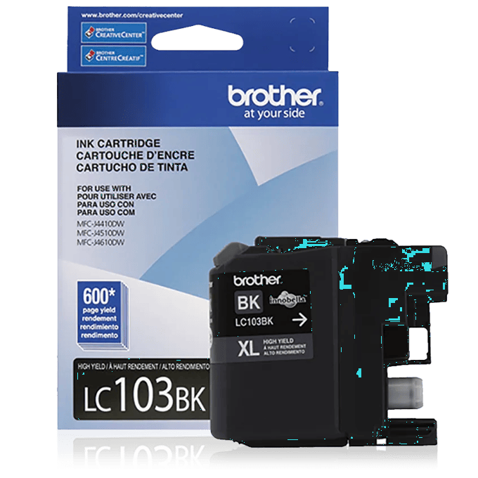 Brother LC103BK high-yield black ink cartridge with 600-page yield for MFC printers