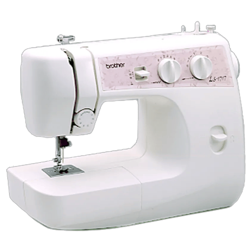 Brother LS1717 sewing machine with pink floral panel and dual control dials
