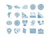 Collection of blue decorative cutting patterns including florals, lace borders, and nature motifs