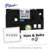 Brother P-touch TZe tape cassette, 36mm white with strong adhesive, and labeled samples