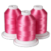 Three pink embroidery thread spools on white bases for Brother sewing machines