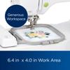 Brother embroidery machine with 6.4 x 4.0 inch work area and floral design in hoop