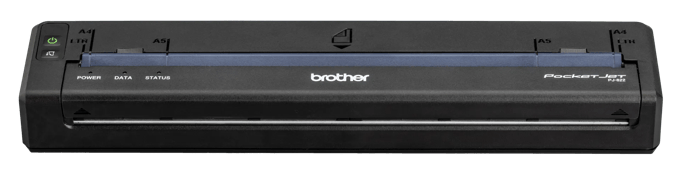 Brother PocketJet PJ-822 portable thermal printer front view with paper tray