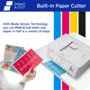 Brother printer with built-in paper cutter creating colorful custom spinners and bookmarks