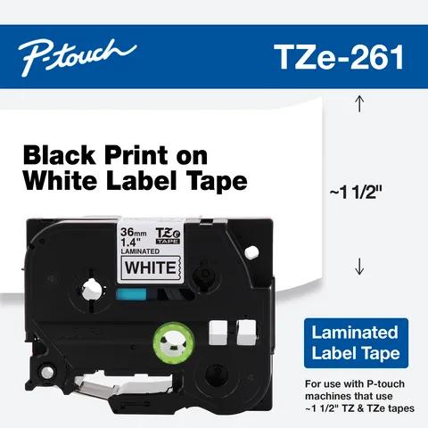 Cartucho de cinta de etiquetas laminadas Brother TZe-261 con texto negro sobre blanco