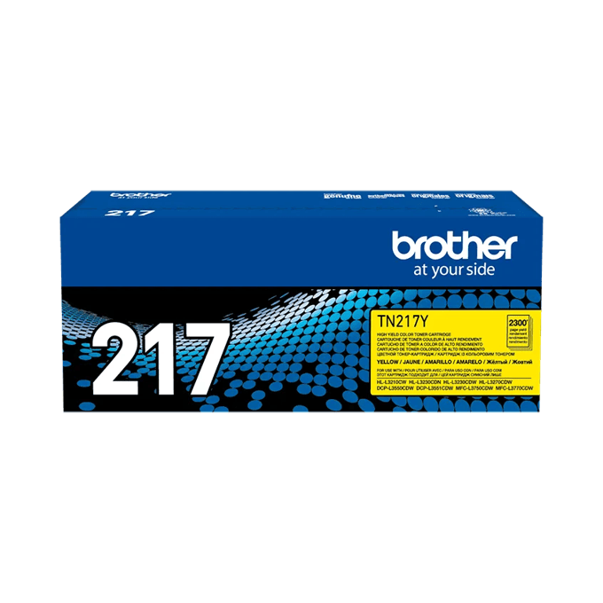 Cartucho de tóner amarillo Brother TN217Y de alto rendimiento en caja