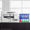Brother MFC-J6975DW all-in-one printer with LC507C replacement ink cartridges in cyan, magenta, yellow, black
