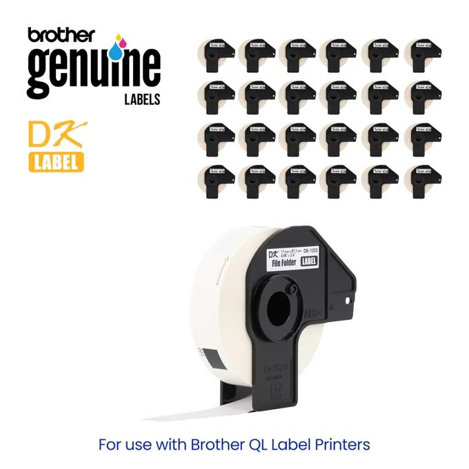 Brother Genuine DK-1203 file folder labels in black cartridge with 24-pack spinner display