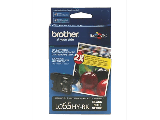 Brother LC65HY-BK high-yield black ink cartridge in retail packaging