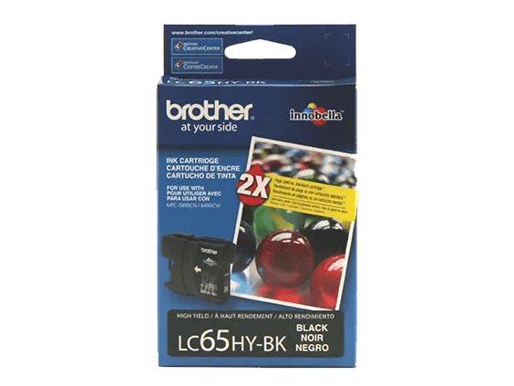 Brother LC65HY-BK high-yield black ink cartridge in retail packaging
