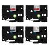 Brother TZe 12mm ribbon tape cartridges in wine red, navy blue, and white colors