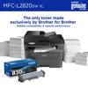 Brother MFC-L2820DW XL all-in-one laser printer with genuine toner cartridge and paper stacks
