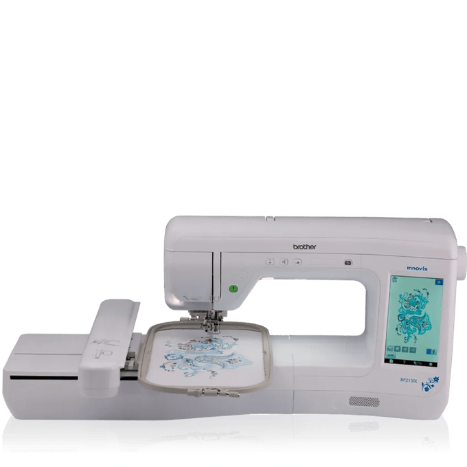 Máquina bordadora Brother Innovis BP2150L con pantalla táctil y diseño floral