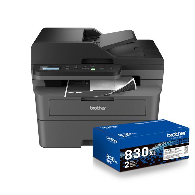 Brother DCP-L2640DW all-in-one monochrome laser printer with TN830XL toner cartridge 2-pack