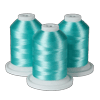 Three turquoise embroidery thread spools on white bases for Brother sewing machines