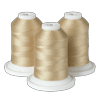 Three spools of gold embroidery thread on white bases for Brother sewing machines