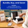 Brother QL-1110NWB wireless label printer with shipping labels on desk in small business setting