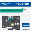 Brother TZe-721CS laminated label tape cartridge with black text on green background
