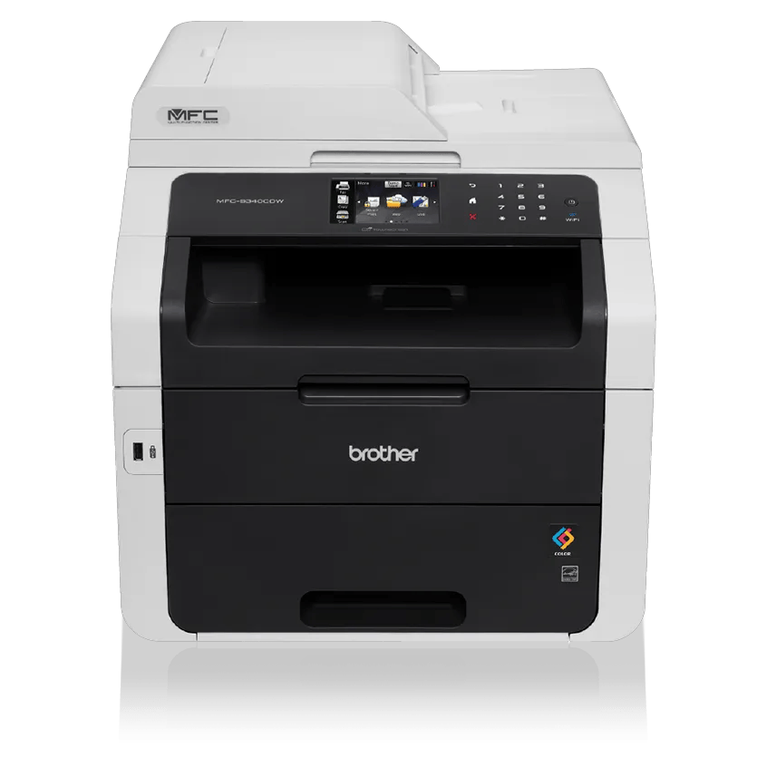 Brother MFC-9340CDW all-in-one color laser printer with wireless connectivity and touchscreen