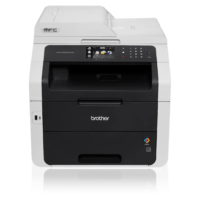 Brother MFC-9340CDW all-in-one color laser printer with wireless connectivity and touchscreen