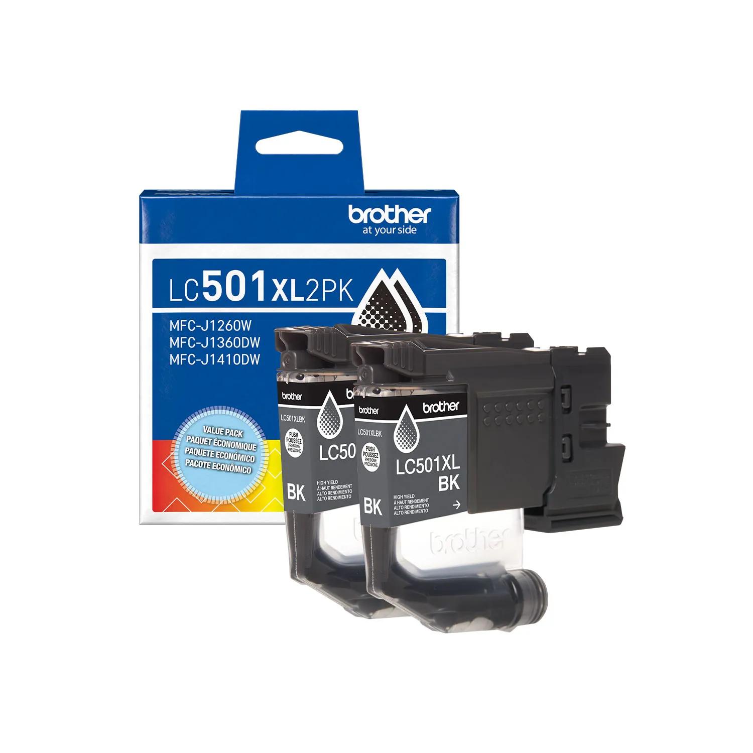 Brother LC501XL high-yield black ink cartridge 2-pack with retail packaging