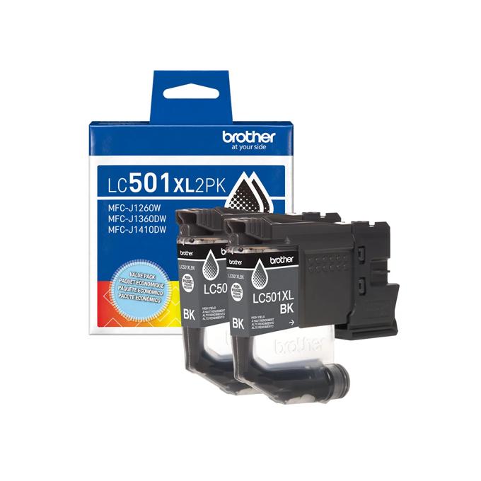 Brother LC501XL high-yield black ink cartridge 2-pack with retail packaging