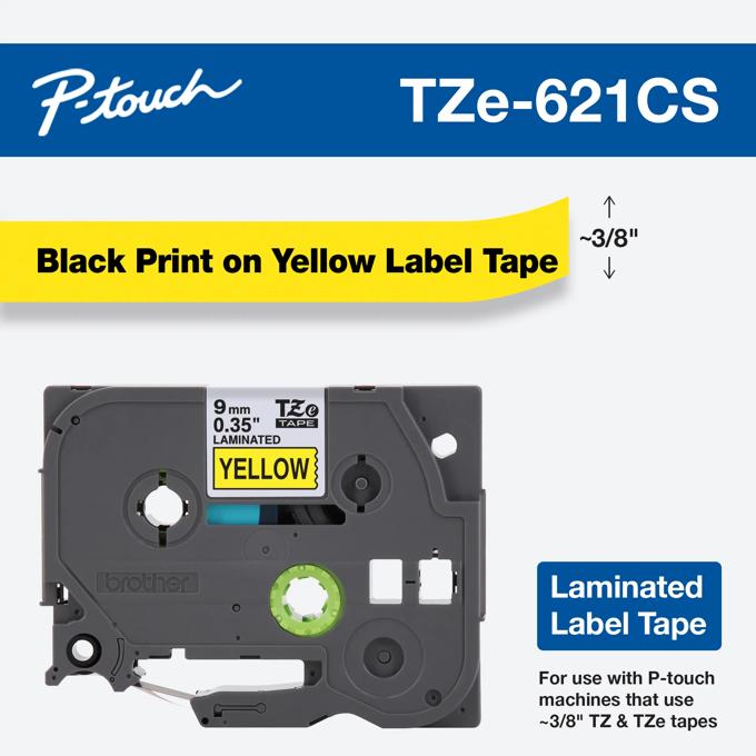 Brother TZe-621CS laminated label tape cartridge with black text on yellow background
