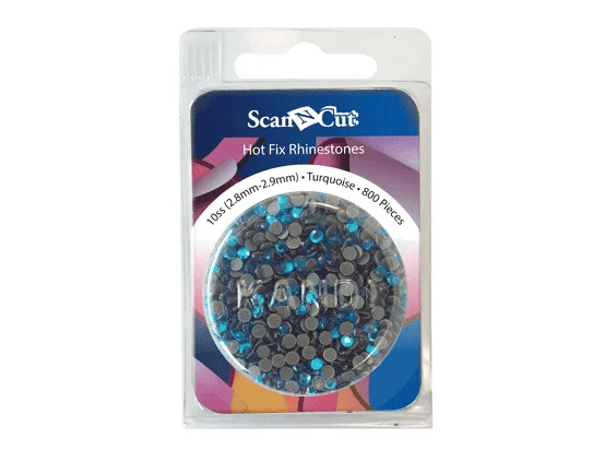 Brother ScanNCut hot-fix rhinestones in turquoise, 800 pieces in circular container