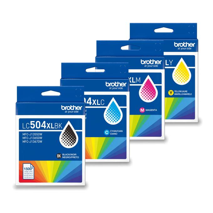 Brother LC504XL high-yield ink cartridge 4-pack in black, cyan, magenta, and yellow