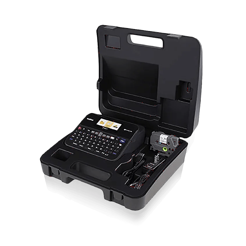 Brother label maker with keyboard in portable carrying case with accessories