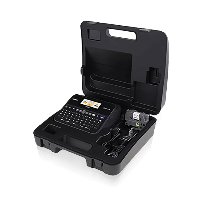 Brother label maker with keyboard in portable carrying case with accessories