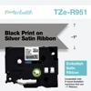 Brother TZe-R951 black on silver satin ribbon cartridge for P-touch embellish machines