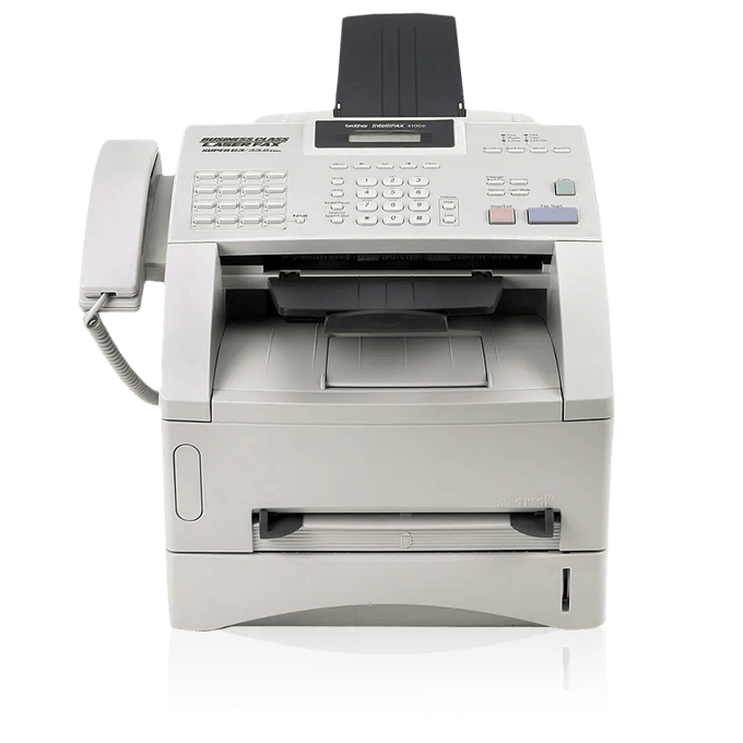 Brother FAX-4100e laser fax machine with phone handset and document feeder