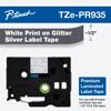 Brother TZe-PR935 premium laminated label tape with white print on glitter silver, 1/2-inch width