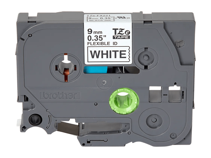 Brother TZe-FX221 9mm flexible ID label tape cartridge with white background and black text