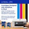 Brother LC504XL high-yield ink cartridges with all-in-one printer and front-load cartridge bay