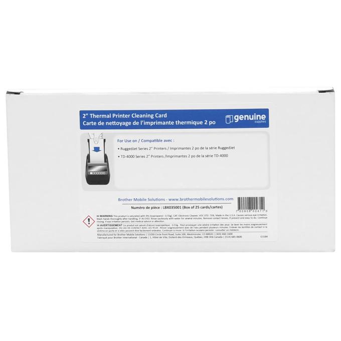 Brother 2-inch thermal printer cleaning card box for RuggedJet and TD-4000 series printers