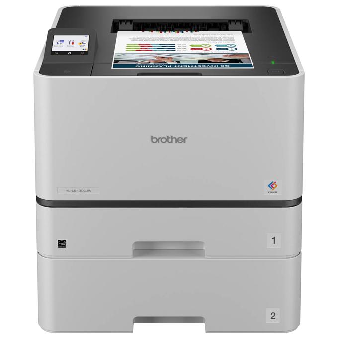 Brother HL-L8430CDWT color laser printer with dual paper trays and touchscreen display