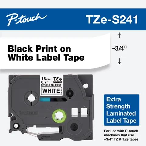 Cartucho de cinta para etiquetas laminada extra resistente Brother TZe-S241 negro sobre blanco