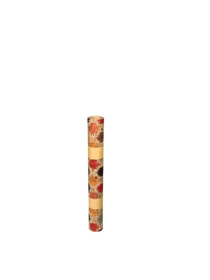 Cork fabric roll with palm pattern in red, green, and brown tones