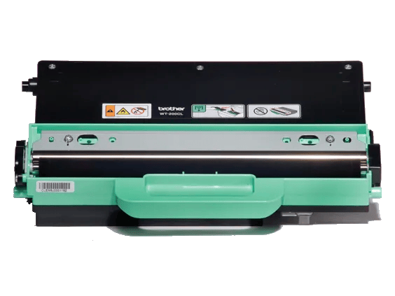 Brother WT200CL waste toner box with green base and black top for laser printers