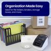 Brother label printer with organized file folders, shipping boxes, and address labels