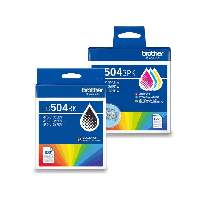 Brother LC504 ink cartridge bundle with black and color packs for inkjet printers