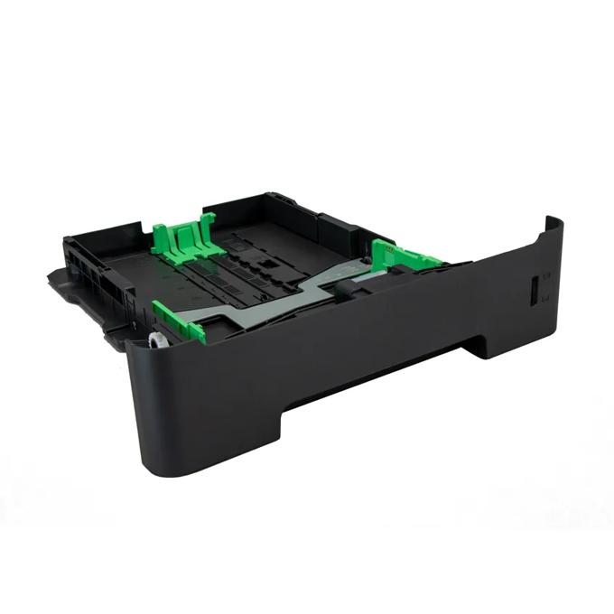 Brother printer paper tray with green guides and black plastic housing