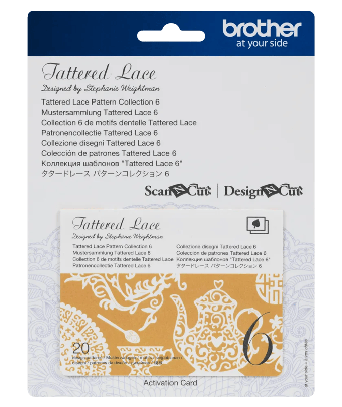 Brother Tattered Lace pattern collection activation card with decorative lace designs