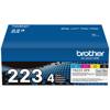 Brother TN223 4-pack toner cartridge box with cyan, magenta, yellow, and black colors